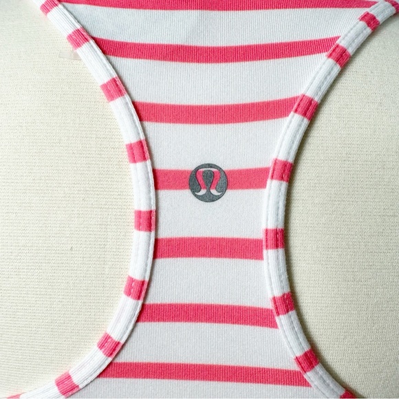 🥈 170. LULULEMON Cool Racerback Tank neon coral pink & white stripes - Picture 5 of 7